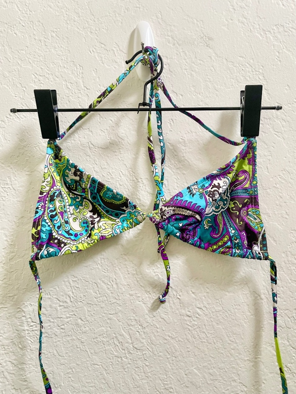Pualani Hawaii Bikini Triangle String Top - Paisley Blue Green - Size Medium